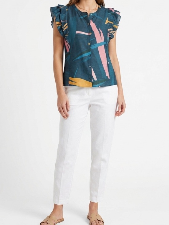 Vineyard Vines Tops - Vineyard Vines Linen Silk Blend Multicolor Ruffle Sleeve Blouse In Size S